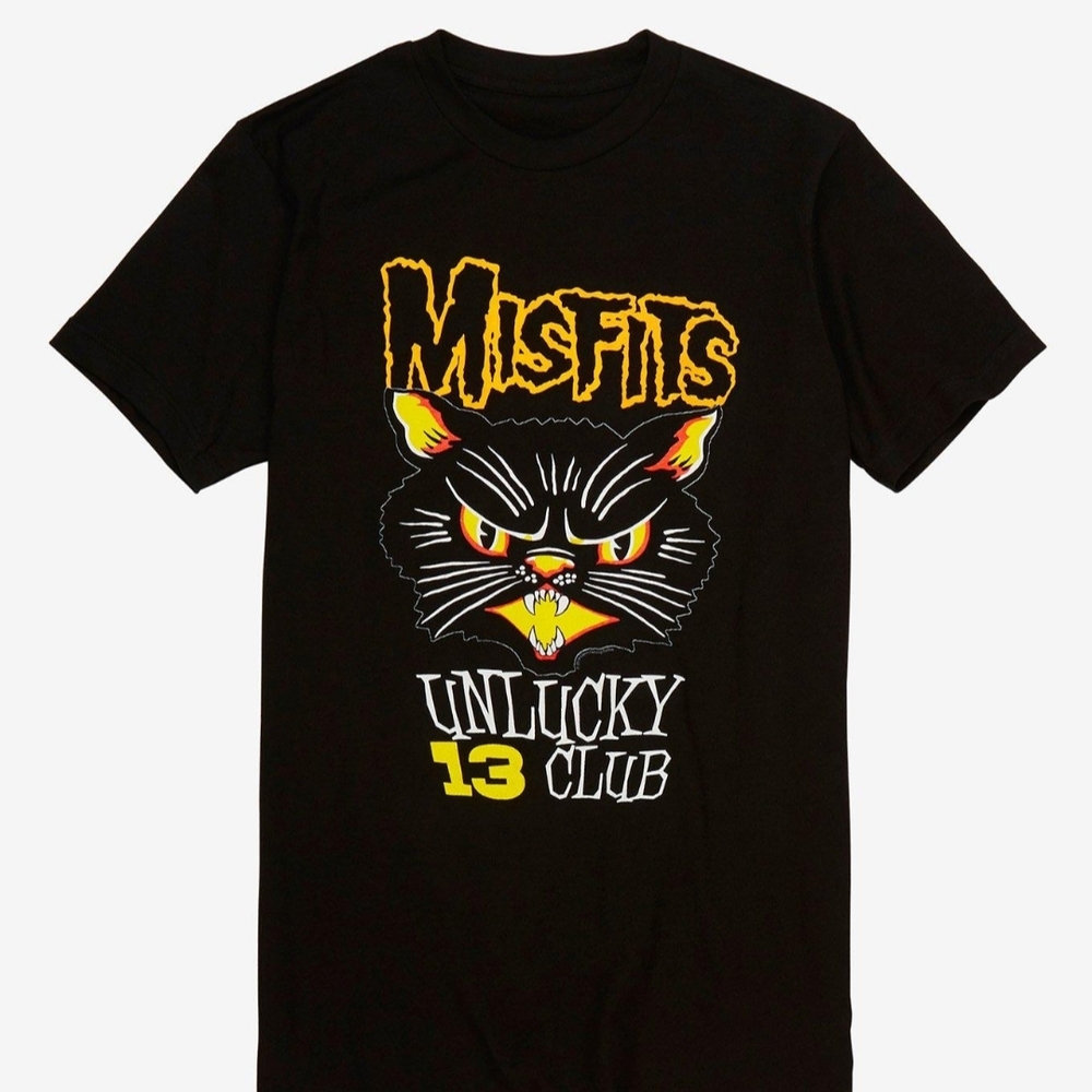 Hot Topic Black Misfits Unlucky 13 Club Graphic Tee - Yellow & Red Accents